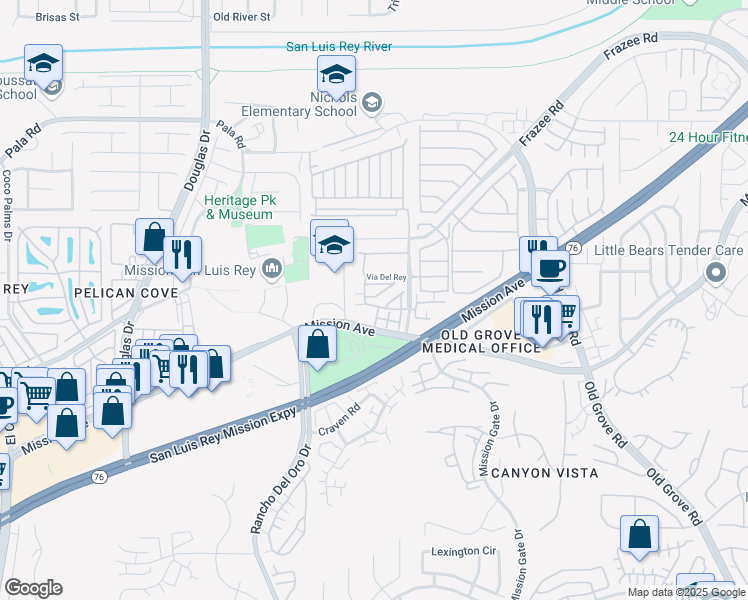 map of restaurants, bars, coffee shops, grocery stores, and more near 4107 Vela way in Oceanside