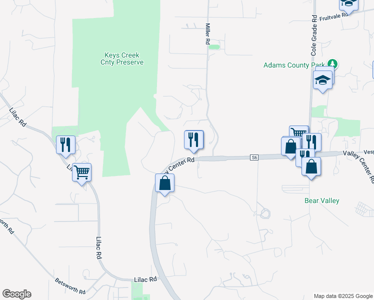 map of restaurants, bars, coffee shops, grocery stores, and more near 28714 Valley Center Road in Valley Center