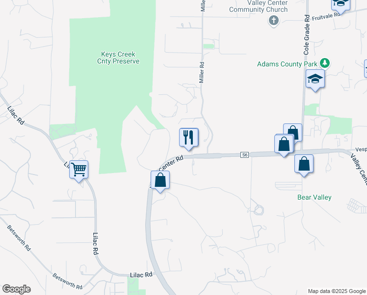 map of restaurants, bars, coffee shops, grocery stores, and more near 28714 Valley Center Road in Valley Center