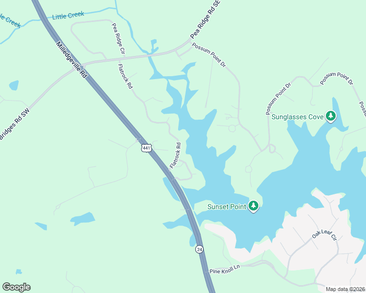 map of restaurants, bars, coffee shops, grocery stores, and more near 103 Flatrock Circle in Eatonton