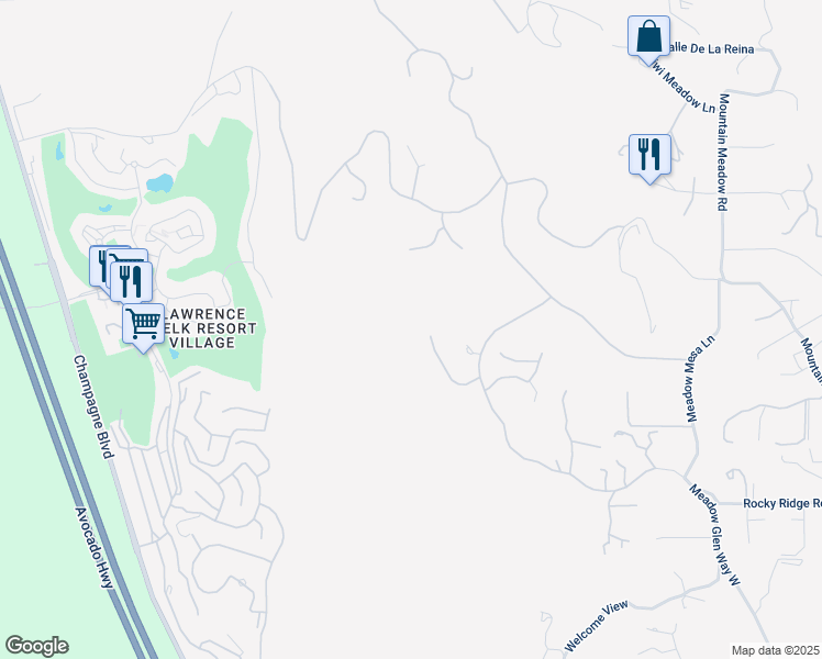 map of restaurants, bars, coffee shops, grocery stores, and more near 9607 Misty Meadow Lane in Escondido