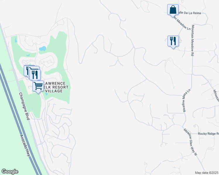 map of restaurants, bars, coffee shops, grocery stores, and more near 9607 Misty Meadow Lane in Escondido