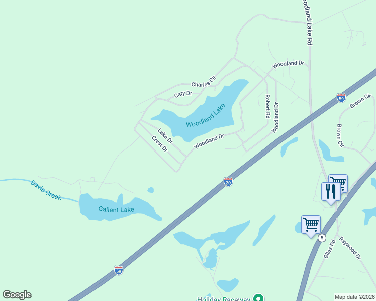 map of restaurants, bars, coffee shops, grocery stores, and more near 11202 Woodland Drive in McCalla