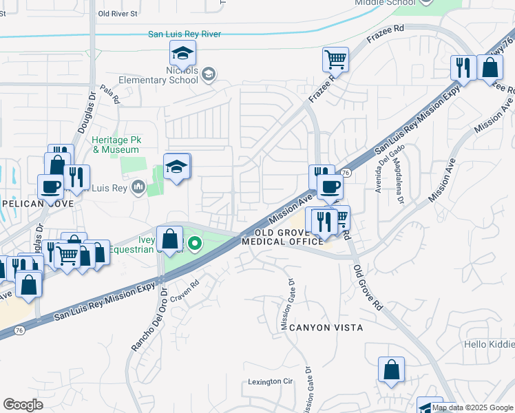 map of restaurants, bars, coffee shops, grocery stores, and more near 4262 Mission Ranch Way in Oceanside