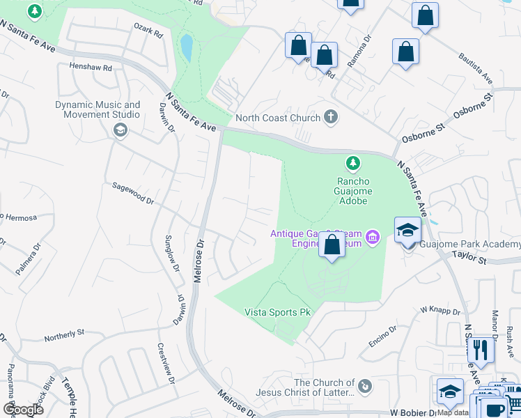 map of restaurants, bars, coffee shops, grocery stores, and more near 2119 Willowbrook Drive in Oceanside