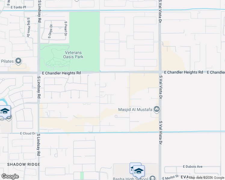 map of restaurants, bars, coffee shops, grocery stores, and more near 14908 East Pecan Lane in Chandler