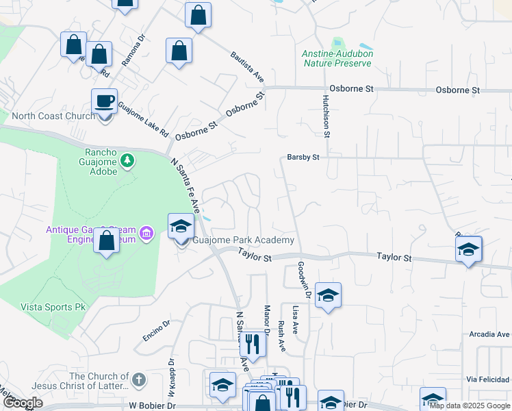 map of restaurants, bars, coffee shops, grocery stores, and more near 300 Paseo Marguerita in Vista