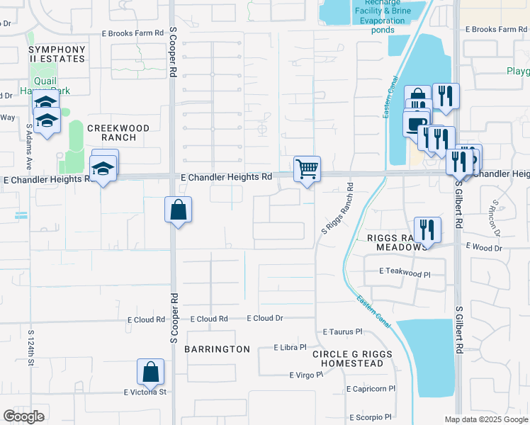 map of restaurants, bars, coffee shops, grocery stores, and more near 5134 South Ashley Drive in Chandler