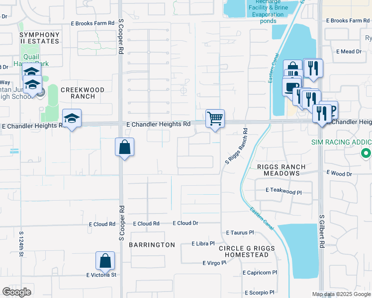 map of restaurants, bars, coffee shops, grocery stores, and more near 5134 South Ashley Drive in Chandler