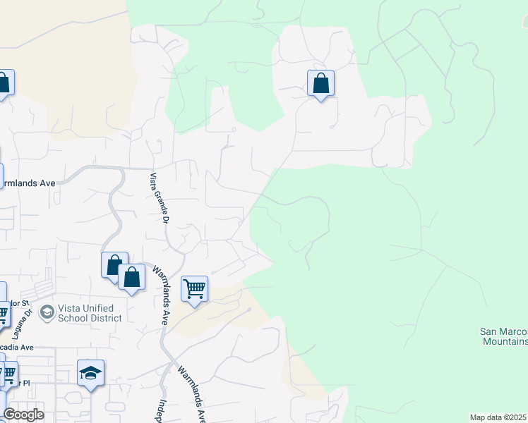map of restaurants, bars, coffee shops, grocery stores, and more near 2021 Pleasant Heights Drive in Vista