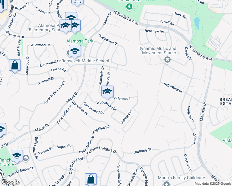 map of restaurants, bars, coffee shops, grocery stores, and more near 5111 El Circulo in Oceanside