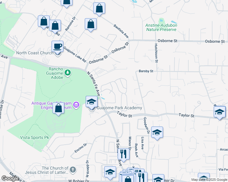 map of restaurants, bars, coffee shops, grocery stores, and more near 135 Paseo Marguerita in Vista