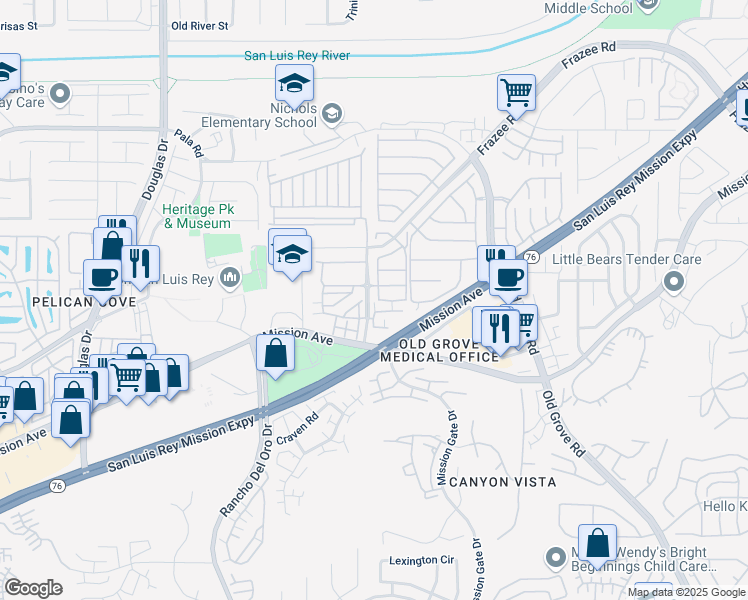 map of restaurants, bars, coffee shops, grocery stores, and more near 4203 Calle Del Vista in Oceanside