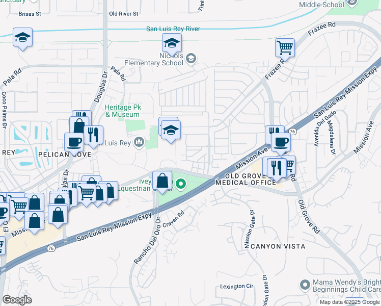 map of restaurants, bars, coffee shops, grocery stores, and more near 4160 Madera Lane in Oceanside