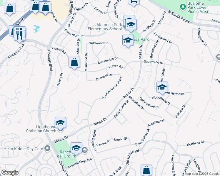 map of restaurants, bars, coffee shops, grocery stores, and more near 5118 Avenida De La Plata in Oceanside