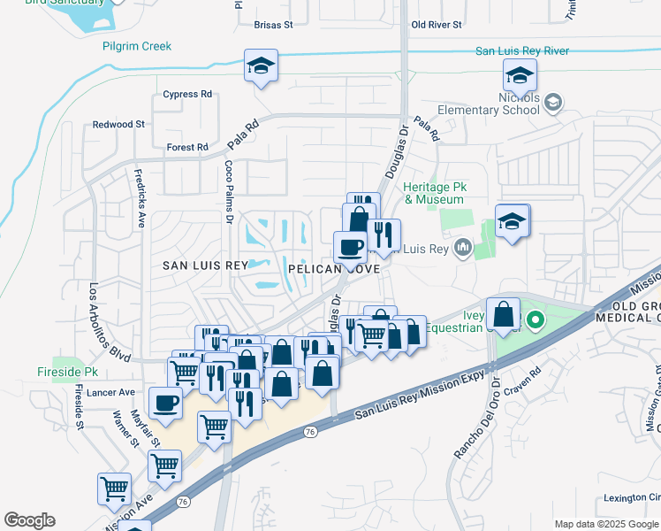 map of restaurants, bars, coffee shops, grocery stores, and more near 305 Island Way in Oceanside