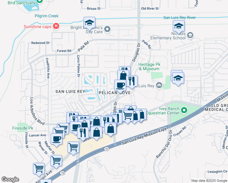 map of restaurants, bars, coffee shops, grocery stores, and more near in Oceanside