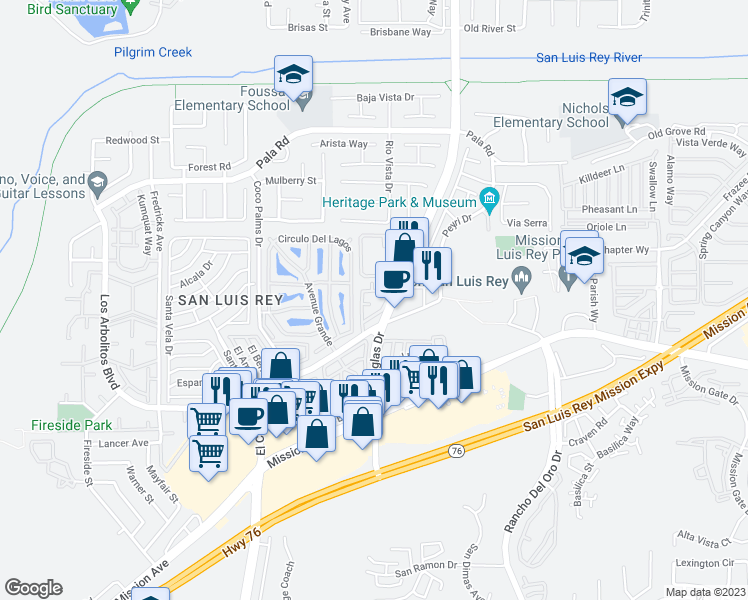 map of restaurants, bars, coffee shops, grocery stores, and more near 318 Island Way in Oceanside