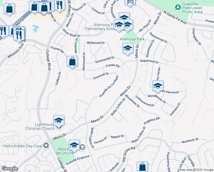 map of restaurants, bars, coffee shops, grocery stores, and more near 5118 Avenida De La Plata in Oceanside