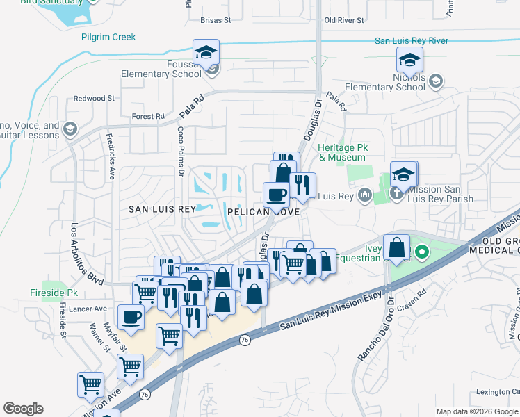 map of restaurants, bars, coffee shops, grocery stores, and more near 318 Island Way in Oceanside