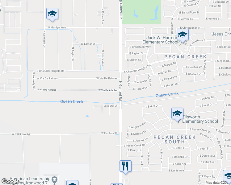 map of restaurants, bars, coffee shops, grocery stores, and more near 51 West Via De Arboles in San Tan Valley