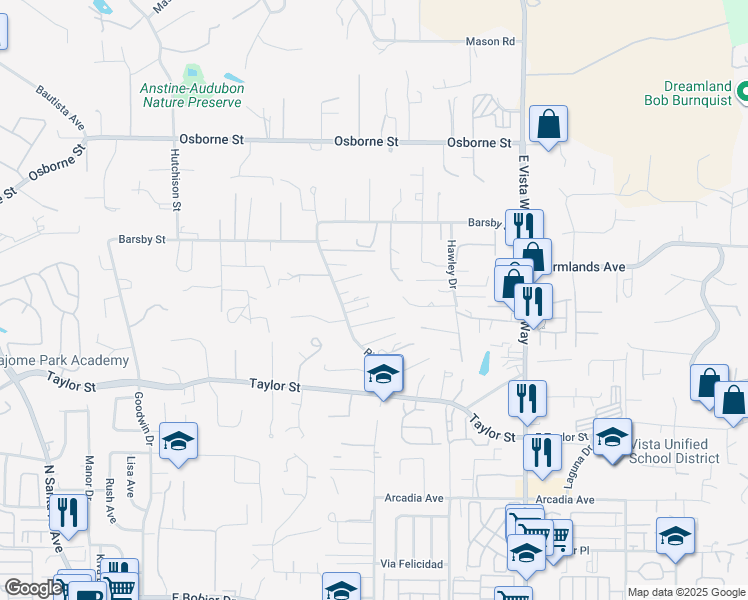 map of restaurants, bars, coffee shops, grocery stores, and more near 2055 Riviera Drive in Vista