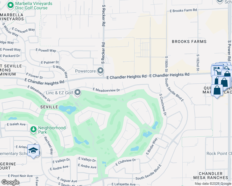 map of restaurants, bars, coffee shops, grocery stores, and more near 6465 South Honor Court in Gilbert