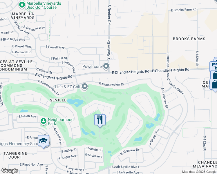 map of restaurants, bars, coffee shops, grocery stores, and more near 3984 East Meadowview Drive in Gilbert