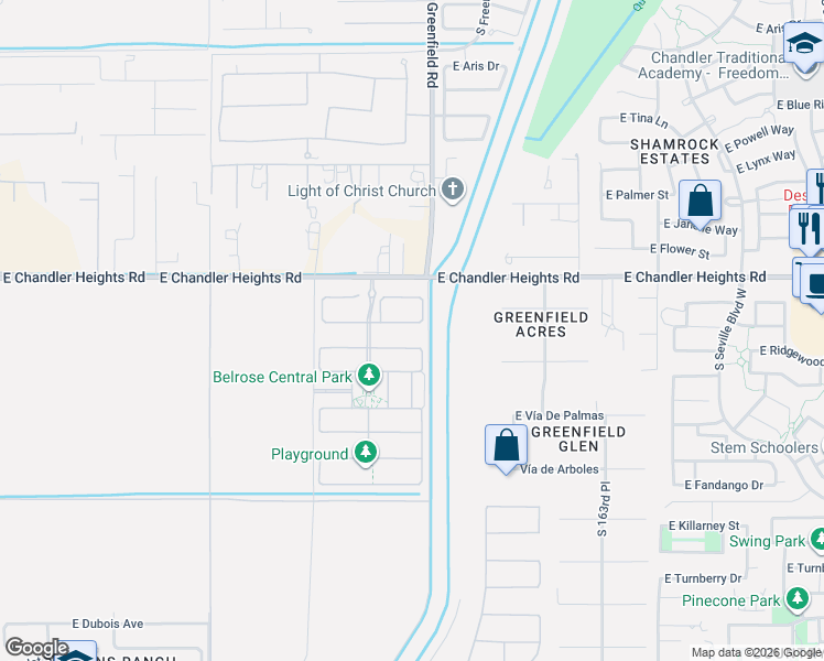 map of restaurants, bars, coffee shops, grocery stores, and more near 23602-24392 Roosevelt Wcd Csr in Gilbert