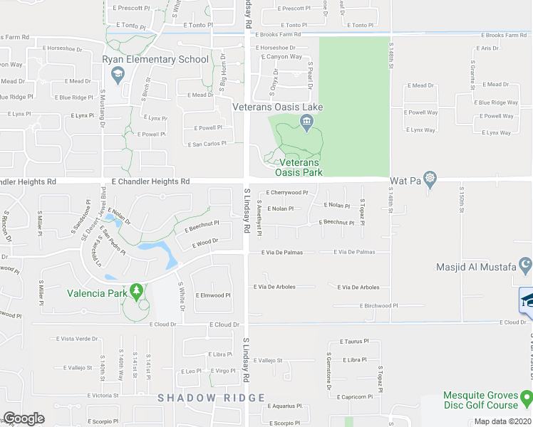 map of restaurants, bars, coffee shops, grocery stores, and more near 4112 East Nolan Place in Chandler
