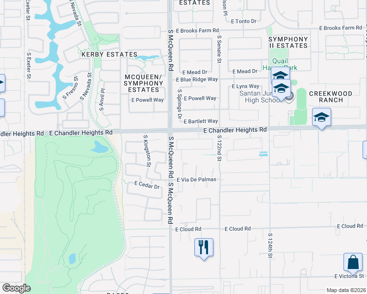 map of restaurants, bars, coffee shops, grocery stores, and more near in Chandler