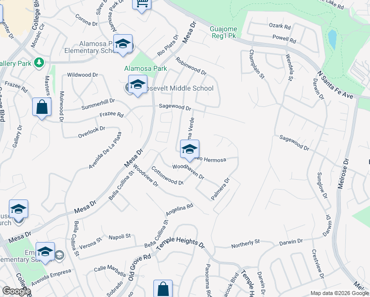 map of restaurants, bars, coffee shops, grocery stores, and more near 5121 Loma Verde in Oceanside