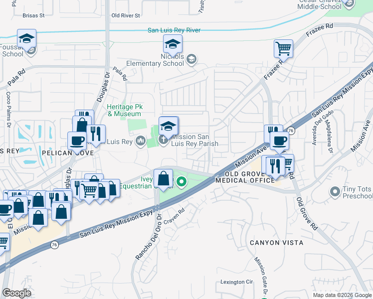 map of restaurants, bars, coffee shops, grocery stores, and more near in Oceanside