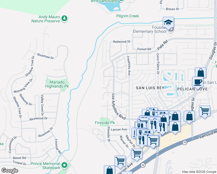 map of restaurants, bars, coffee shops, grocery stores, and more near 604 Hunter Street in Oceanside