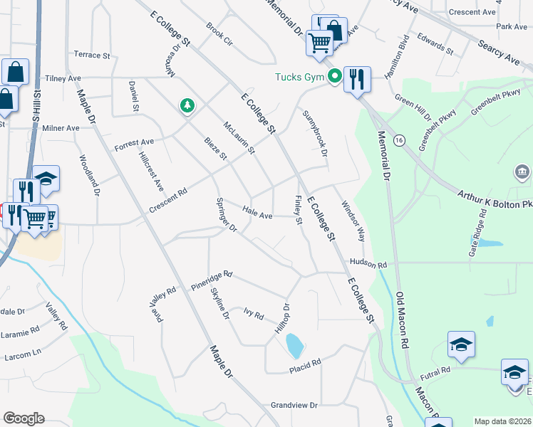 map of restaurants, bars, coffee shops, grocery stores, and more near 918 McLaurin Street in Griffin