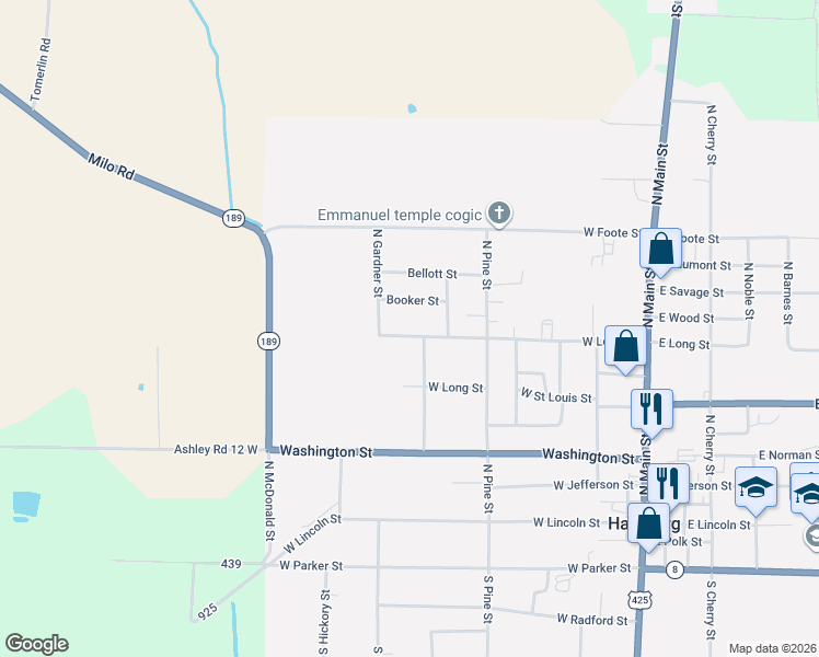 map of restaurants, bars, coffee shops, grocery stores, and more near 605 Booker Street in Hamburg