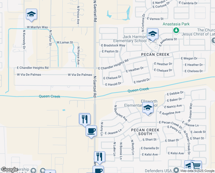 map of restaurants, bars, coffee shops, grocery stores, and more near 405 East Harold Drive in San Tan Valley