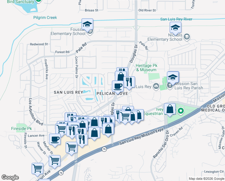 map of restaurants, bars, coffee shops, grocery stores, and more near 318 Island Way in Oceanside