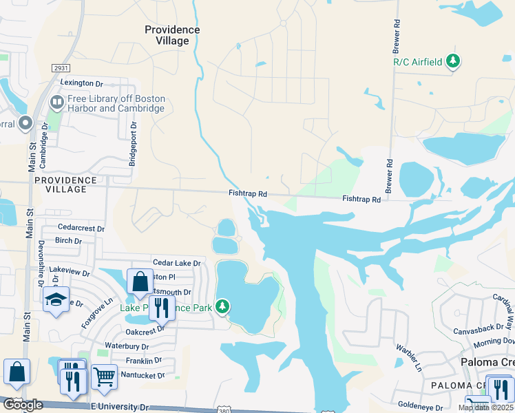 map of restaurants, bars, coffee shops, grocery stores, and more near 18082 Fishtrap Road in Aubrey
