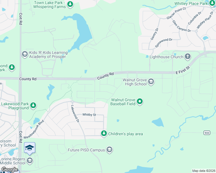 map of restaurants, bars, coffee shops, grocery stores, and more near 6955-7535 East 1st Street in Prosper