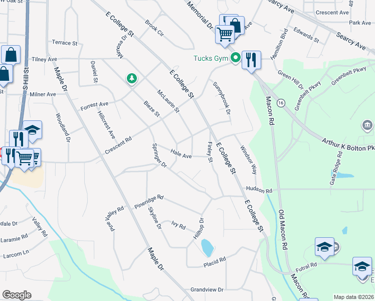map of restaurants, bars, coffee shops, grocery stores, and more near 918 McLaurin Street in Griffin