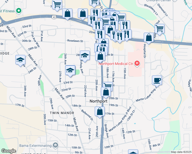 map of restaurants, bars, coffee shops, grocery stores, and more near 2316 20th Avenue in Northport