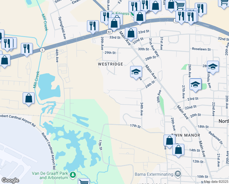 map of restaurants, bars, coffee shops, grocery stores, and more near 3521 24th Street in Northport
