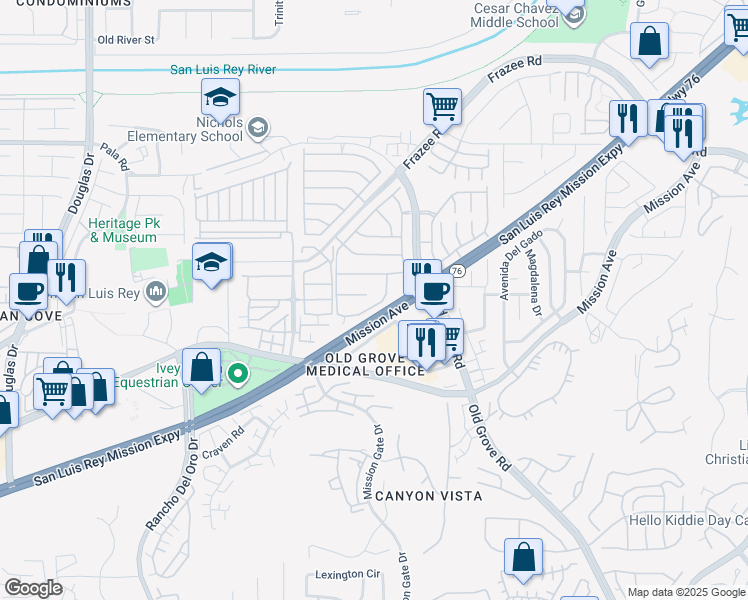 map of restaurants, bars, coffee shops, grocery stores, and more near 4330 Forest Ranch Way in Oceanside