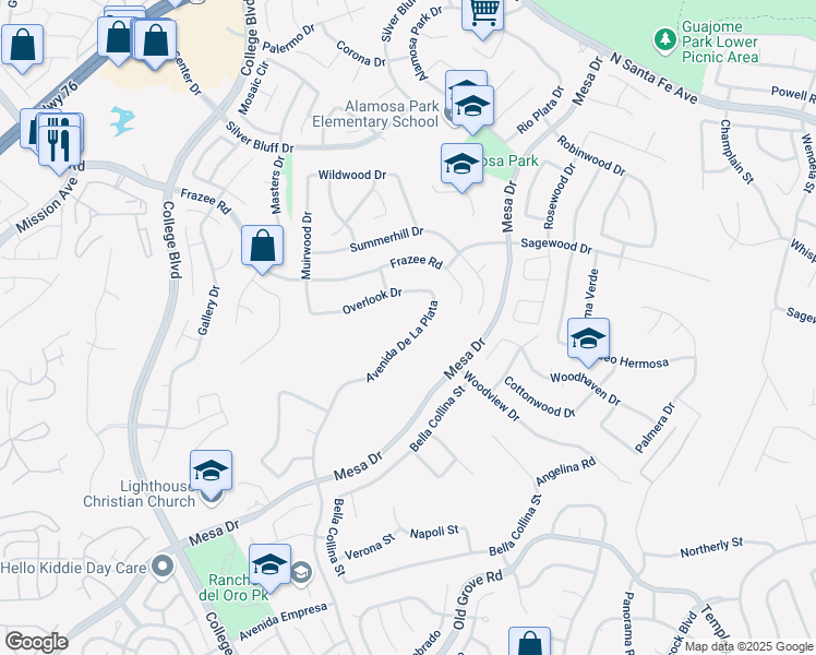map of restaurants, bars, coffee shops, grocery stores, and more near 5118 Avenida De La Plata in Oceanside