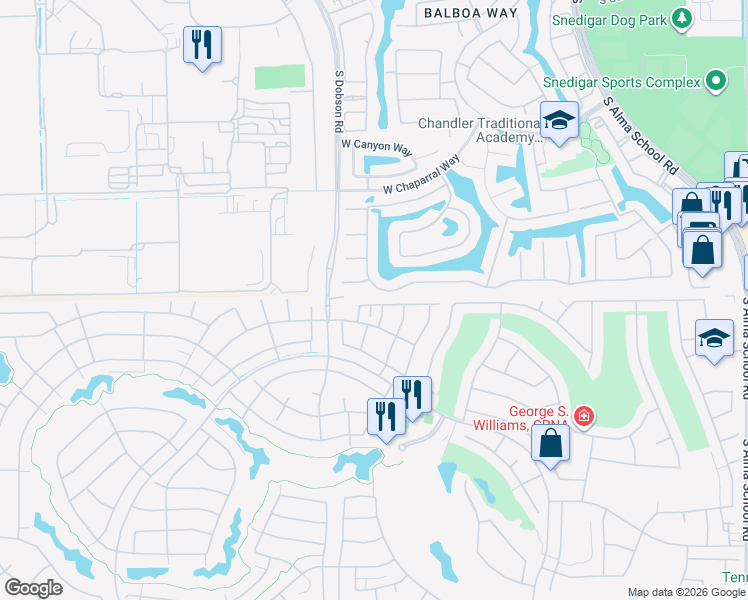 map of restaurants, bars, coffee shops, grocery stores, and more near 9654 East Tranquility Way in Sun Lakes