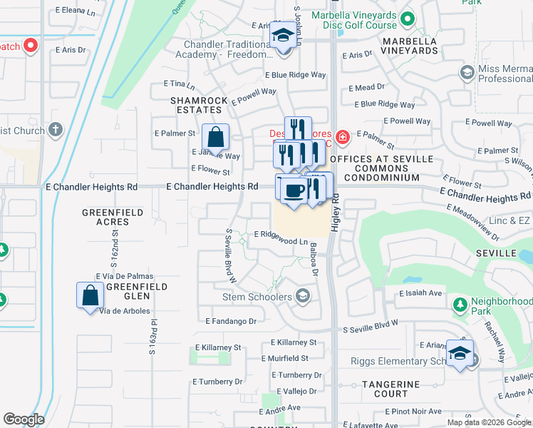 map of restaurants, bars, coffee shops, grocery stores, and more near 3010 East Citadel Drive in Gilbert