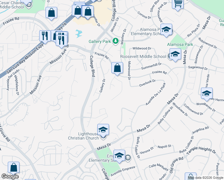 map of restaurants, bars, coffee shops, grocery stores, and more near 997 Masters Drive in Oceanside