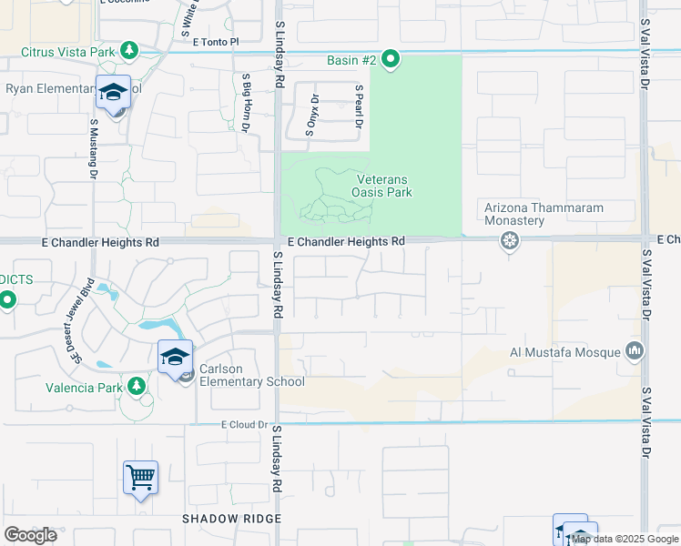 map of restaurants, bars, coffee shops, grocery stores, and more near 4212 East Nolan Place in Chandler