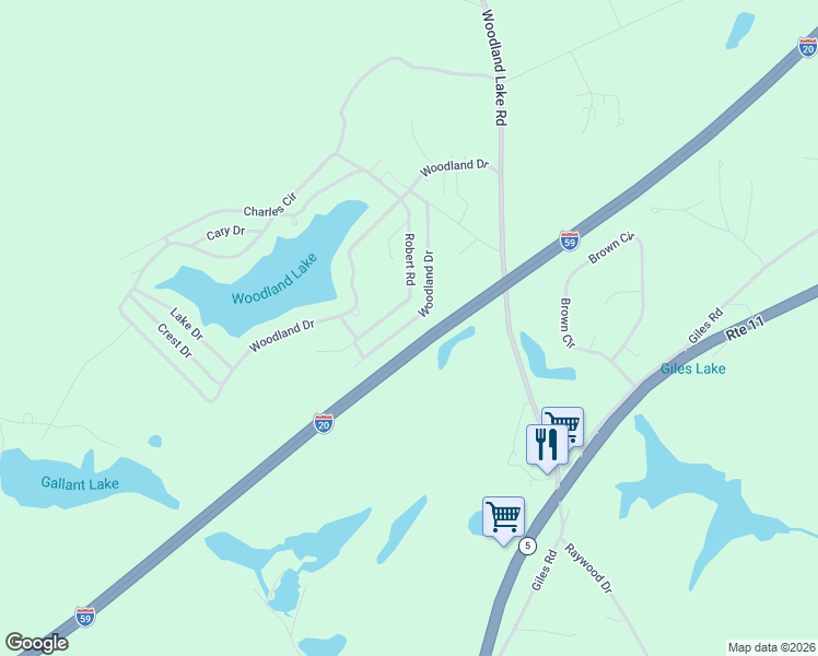 map of restaurants, bars, coffee shops, grocery stores, and more near 11038 Woodland Drive in McCalla